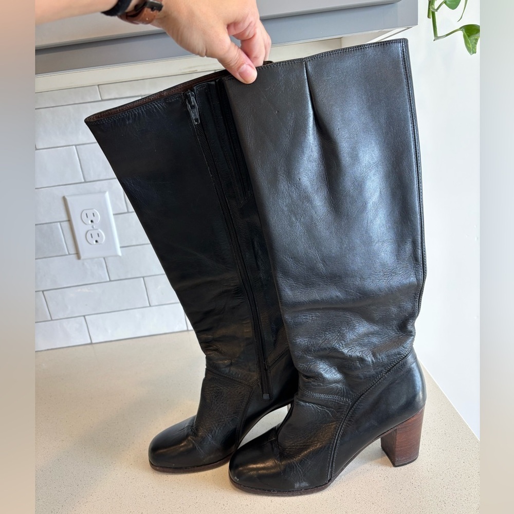 Vtg 60s 70s Gogo Boots Black Leather MOD MARINA 895 RR 42 AS425 Sz 8 Womens EUC